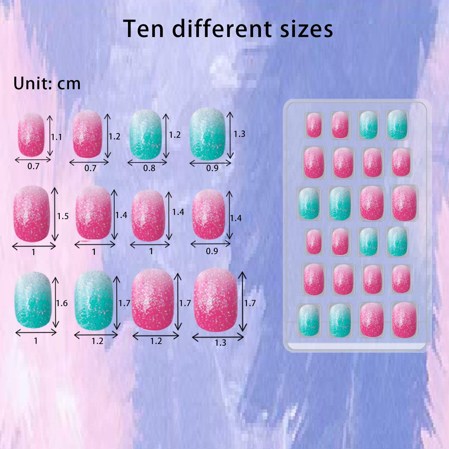 SIUSIO 120 Pcs 5 Pack Children Acrylic Fake Nails Press on Pre-glue Full Cover Glitter Gradient Color Rainbow Short False Nail Art Kits Set for Kids Beauty & Personal Care SIUSIO