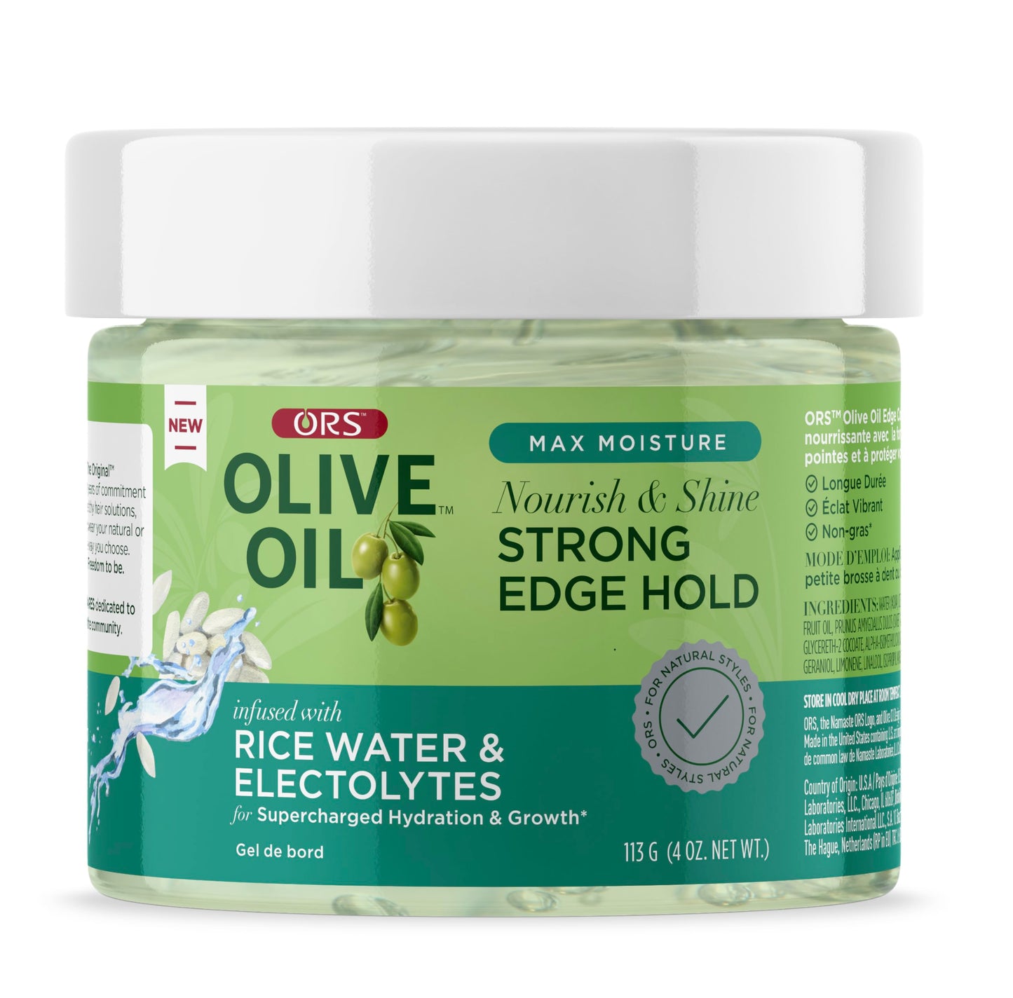 Olive Oil Max Moisture Nourish & Shine Strong Hold Edge Gel with Rice Water & Electrolytes 4 Oz Beauty & Personal Care Olive Oil