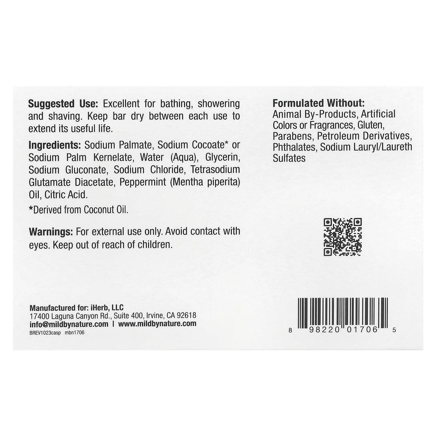 MILD BY NATURE Castile Bar Soap, Peppermint, 5 oz (141 g) Beauty & Personal Care MILD BY NATURE