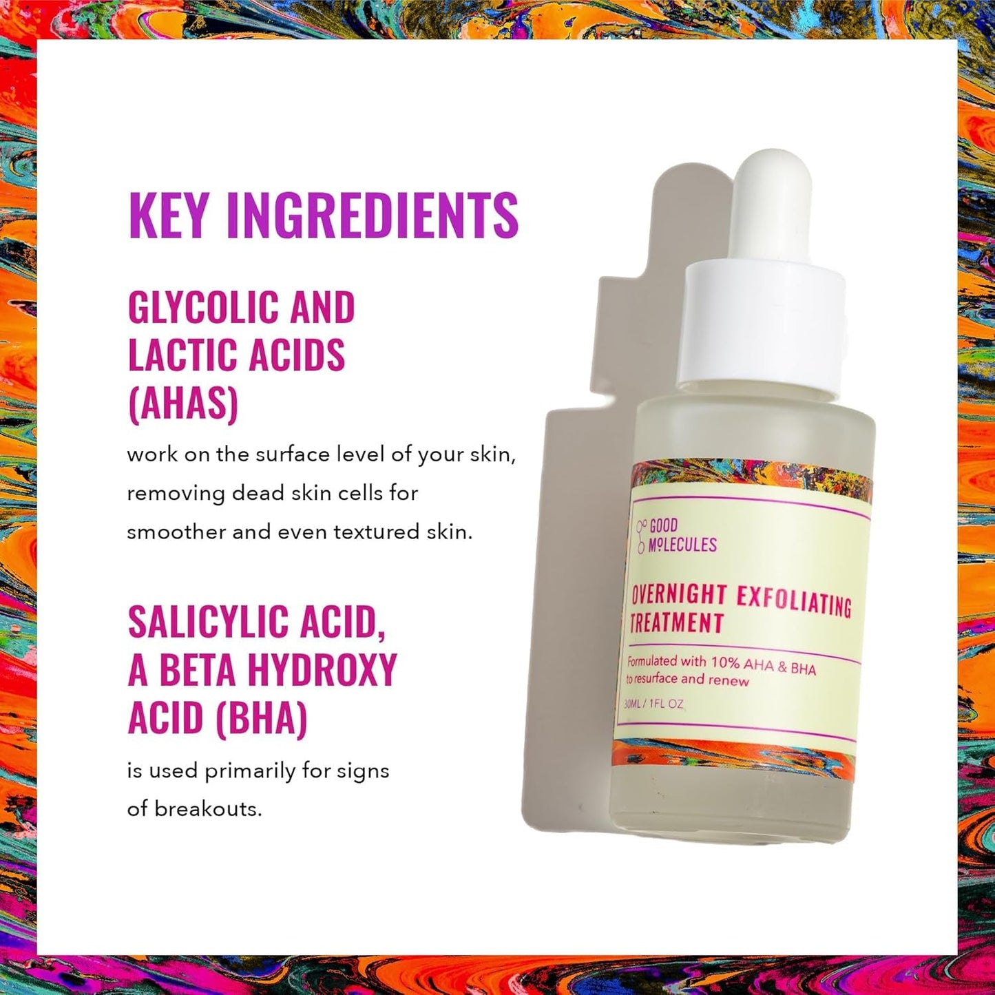 Good Molecules Overnight Exfoliating Treatment Pack 3 - 1 fl oz / 30 ml Each | Lightweight Face Exfoliator with AHA & BHA, Glycolic & Salicylic Acid Beauty and Personal Care Good Molecules