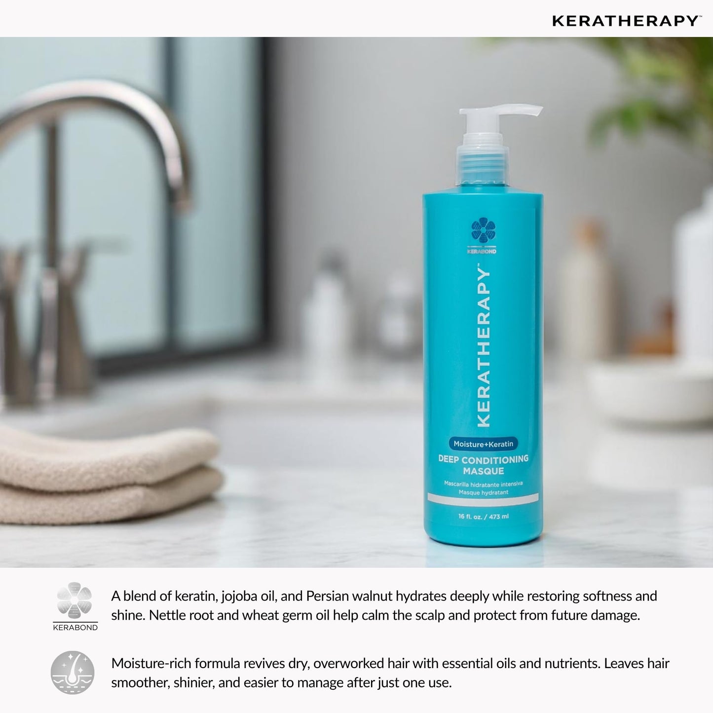 KERATHERAPY Keratin Infused Deep Conditioning Masque, 16.9 fl. oz., 500 ml - Moisturizing Hair Deep Conditioning Treatment with Kerabond, Jojoba Oil Beauty & Personal Care KERATHERAPY