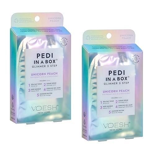 VOESH Pedi in a Box Glimmer - 2 Packs, Unicorn Peach, Pedi in a Box, Spa Pedicure Kit, Sparkly Pedicure, DIY Pedi, Foot Care, At-Home Pedi Products Beauty & Personal Care VOESH