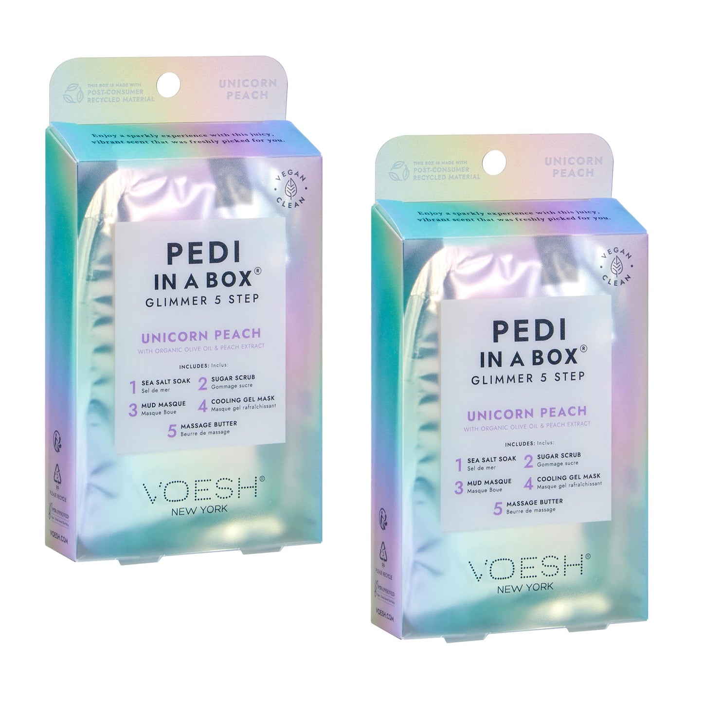 VOESH Pedi in a Box Glimmer - 2 Packs, Unicorn Peach, Pedi in a Box, Spa Pedicure Kit, Sparkly Pedicure, DIY Pedi, Foot Care, At-Home Pedi Products Beauty & Personal Care VOESH