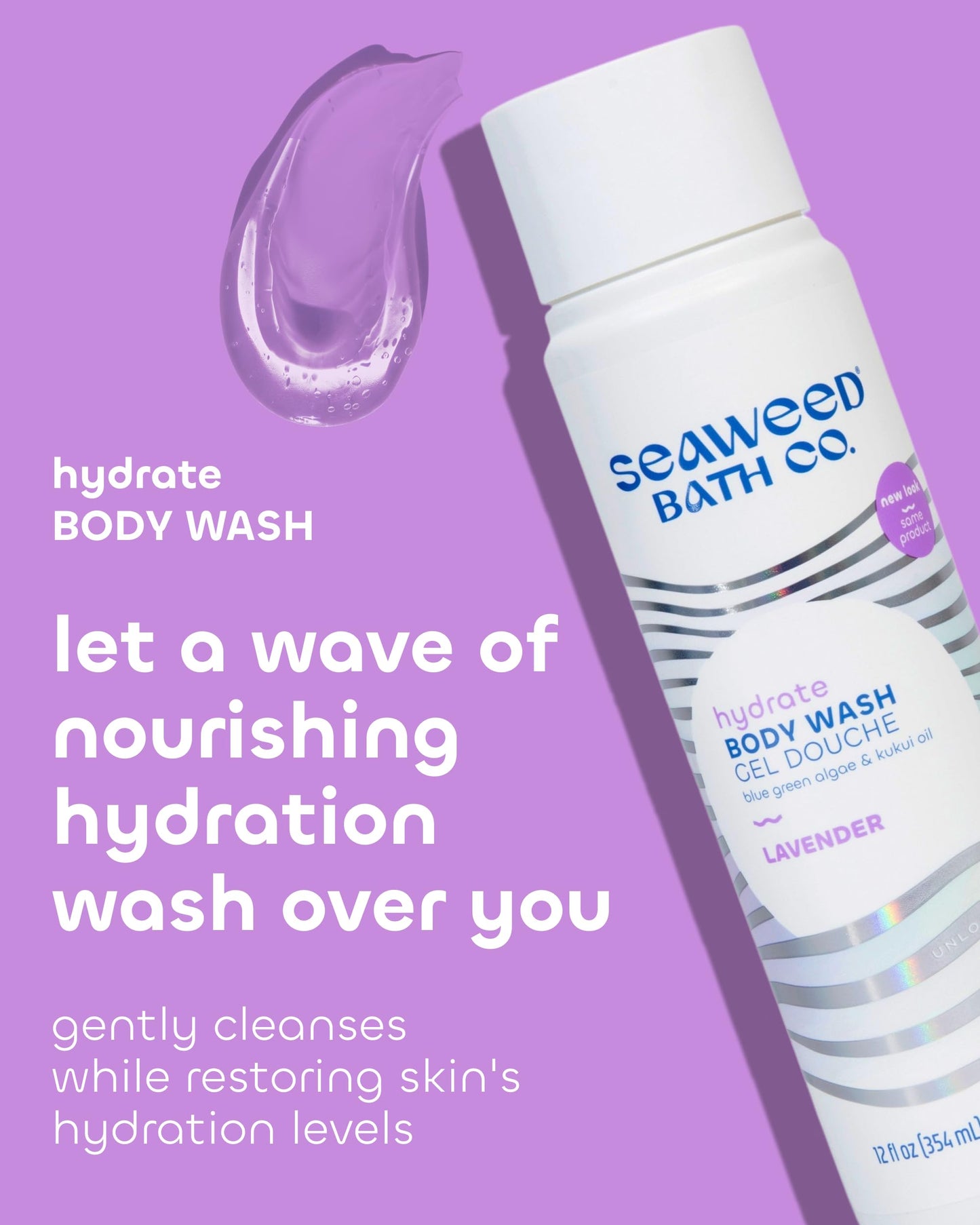 Seaweed Bath Co. Hydrate Body Wash - Lavender - Hydrating Foaming Cleanser with Soothing Natural Ingredients - Vegan, Paraben and Sulfate Free Shower Beauty & Personal Care The Seaweed Bath Co.
