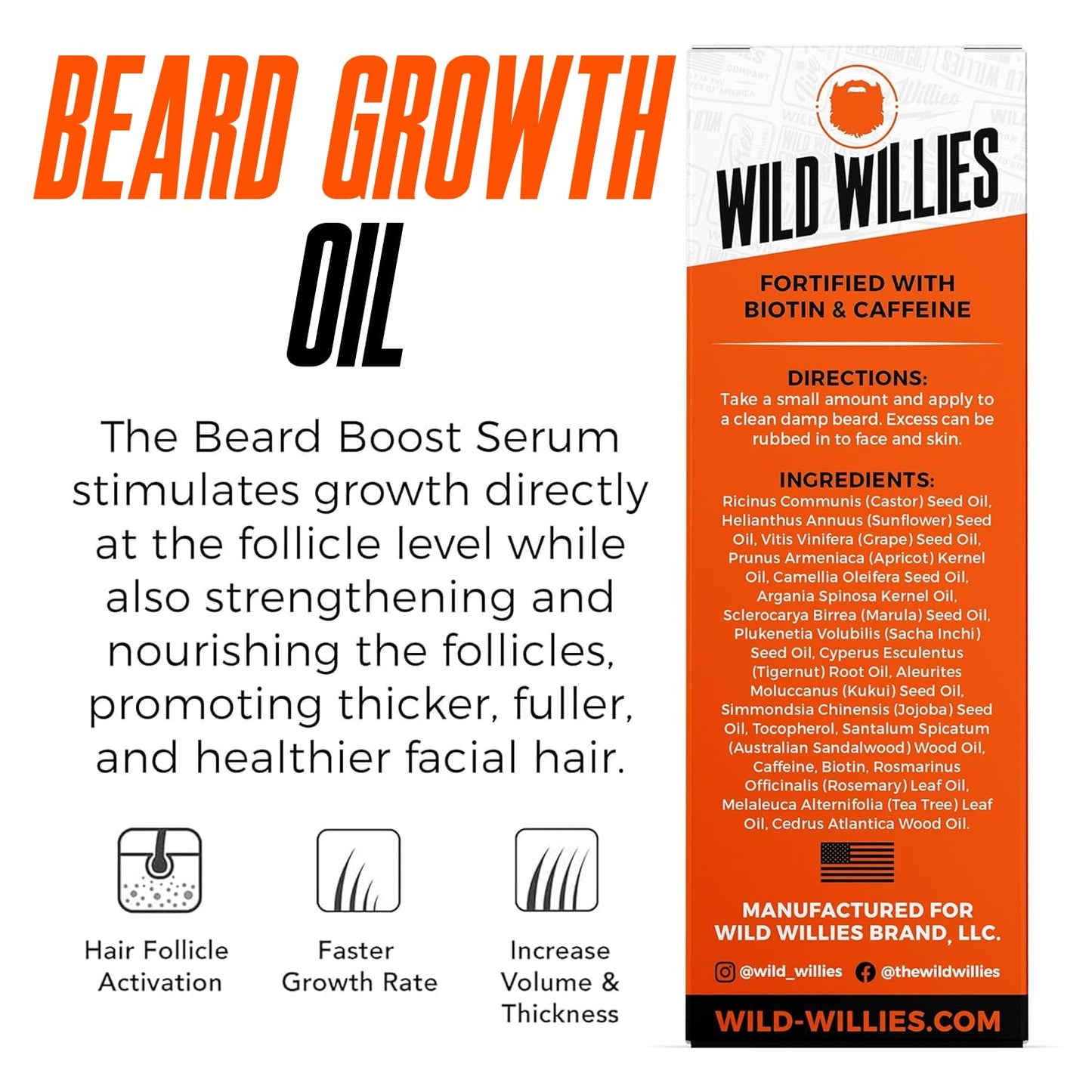 Wild Willies Beard Growth Serum for Men - Natural Beard Serum with Biotin, Caffeine & Essential Beard Oil for Fuller, Thicker Facial Hair Enhancer Beauty and Personal Care Wild Willies