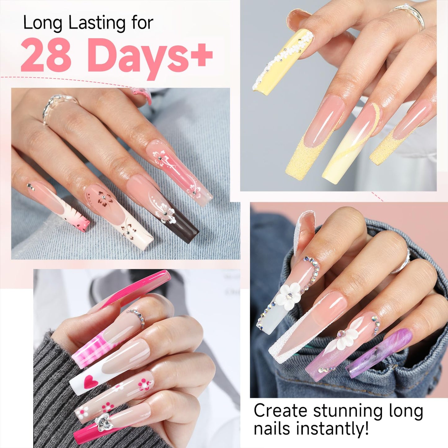 UNA GELLA No C Curve Nail Tips 504 PCS Extra Long XXL Tapered Square Nail Tips Half Cover Nails tips Straight Shape For French Acrylic Nails False Beauty & Personal Care UNA GELLA