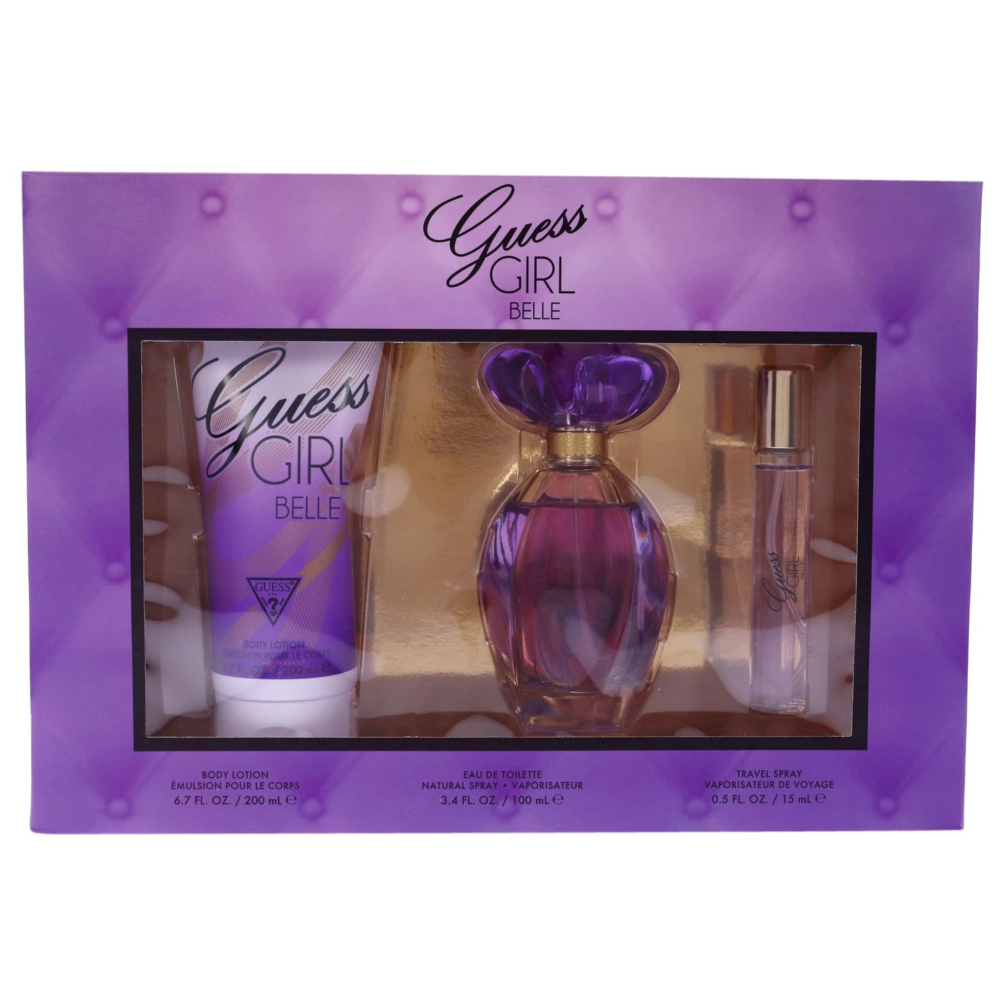 Guess Girl Belle 3 Pc Gift Set 3.4oz EDT Spray, 0.5oz EDP Travel Spray, 6.7oz Body Lotion GIFTSET Beauty & Personal Care GUESS