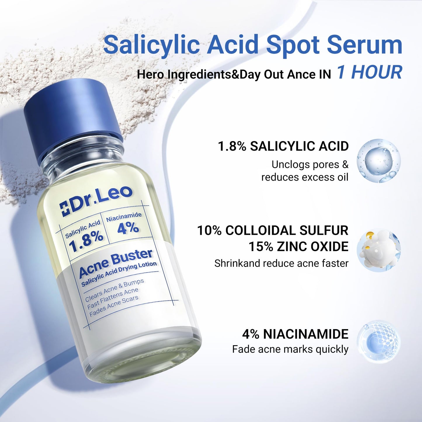 Dr.Leo 1.8% Salicylic Acid Acne Treatment, Drying Lotion Acne Spot Treatment for Acne-Prone Sensitive Skin | Niacinamide, Fast Pimple Relief, Fades Beauty and Personal Care Dr.Leo