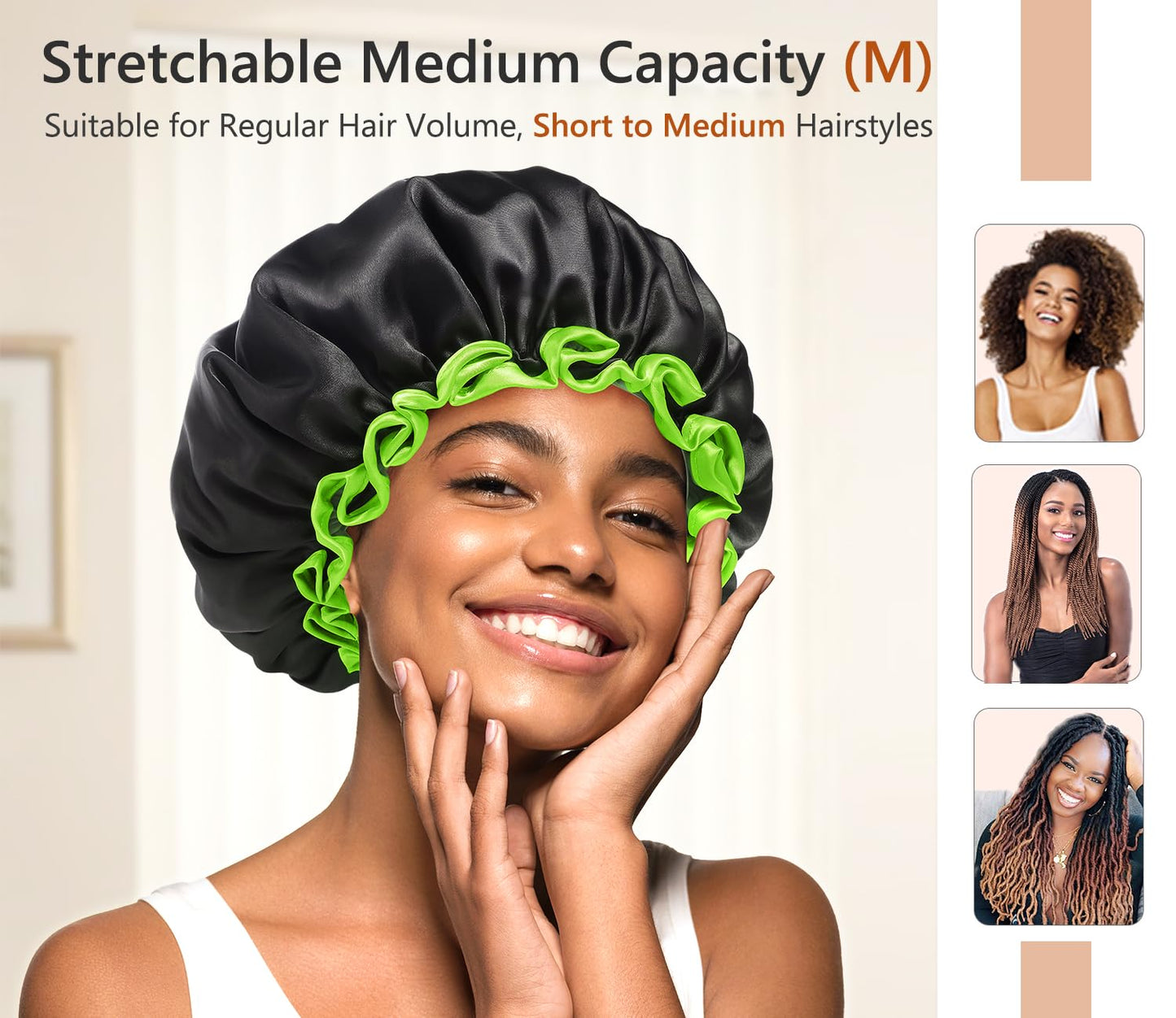 mikimini Black Shower Cap for Women, Men & Girls, 1 Pack, Reusable Double Layers Waterproof Bathing Shower Hat with Soft Comfortable PEVA Lining Beauty & Personal Care mikimini