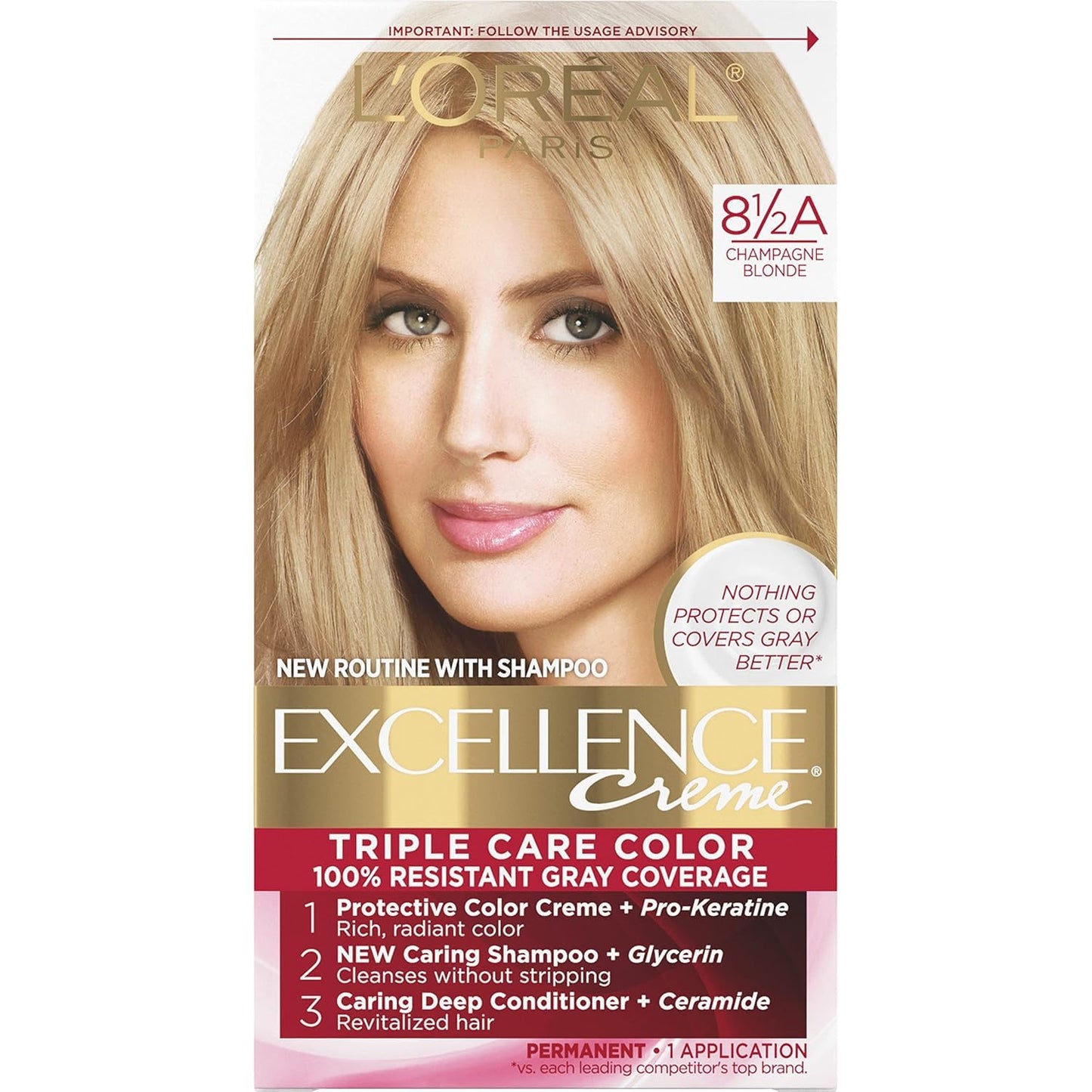L'Oreal Paris Excellence Créme Permanent Hair Color, Champagne Blonde [8.5A] 1 ea ( Packs of 3) Beauty & Personal Care L'Oreal Paris