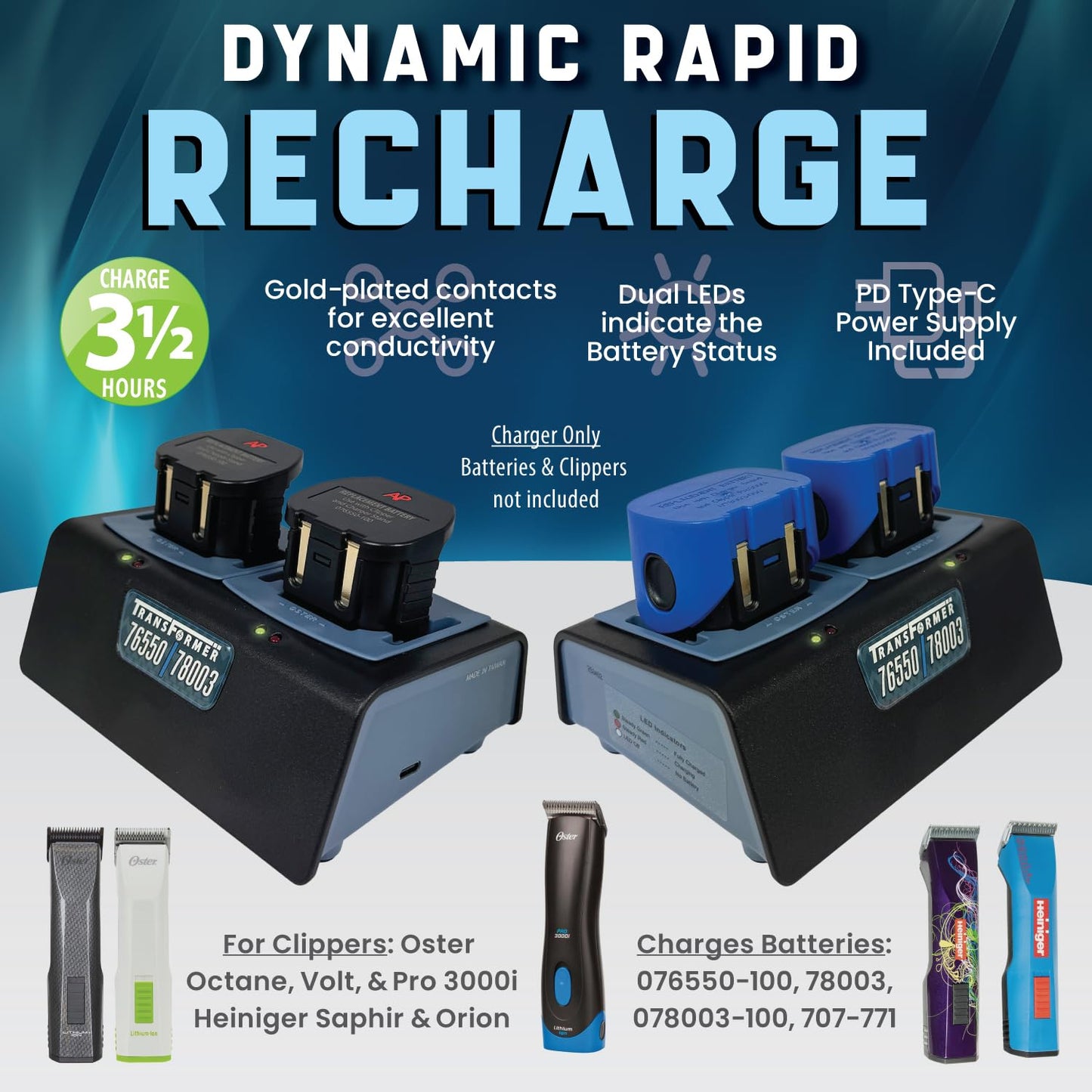 Artisan Power Dual Battery Charger for Oster Octane, Volt, & Pro 3000i / Heiniger Saphir & Orion Clippers - Hybrid Cup Design, Durable Connectors Beauty and Personal Care Artisan Power