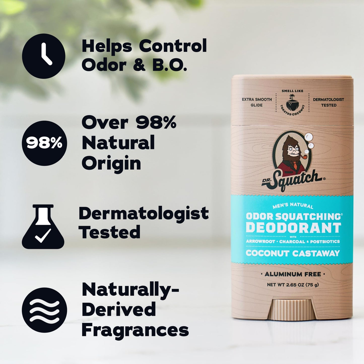 Dr. Squatch Natural Men’s Deodorant - Aluminum Free Natural Deodorant Men with Charcoal & Postbiotics for 72-Hour Odor Protection - Coconut Castaway Beauty and Personal Care Dr. Squatch