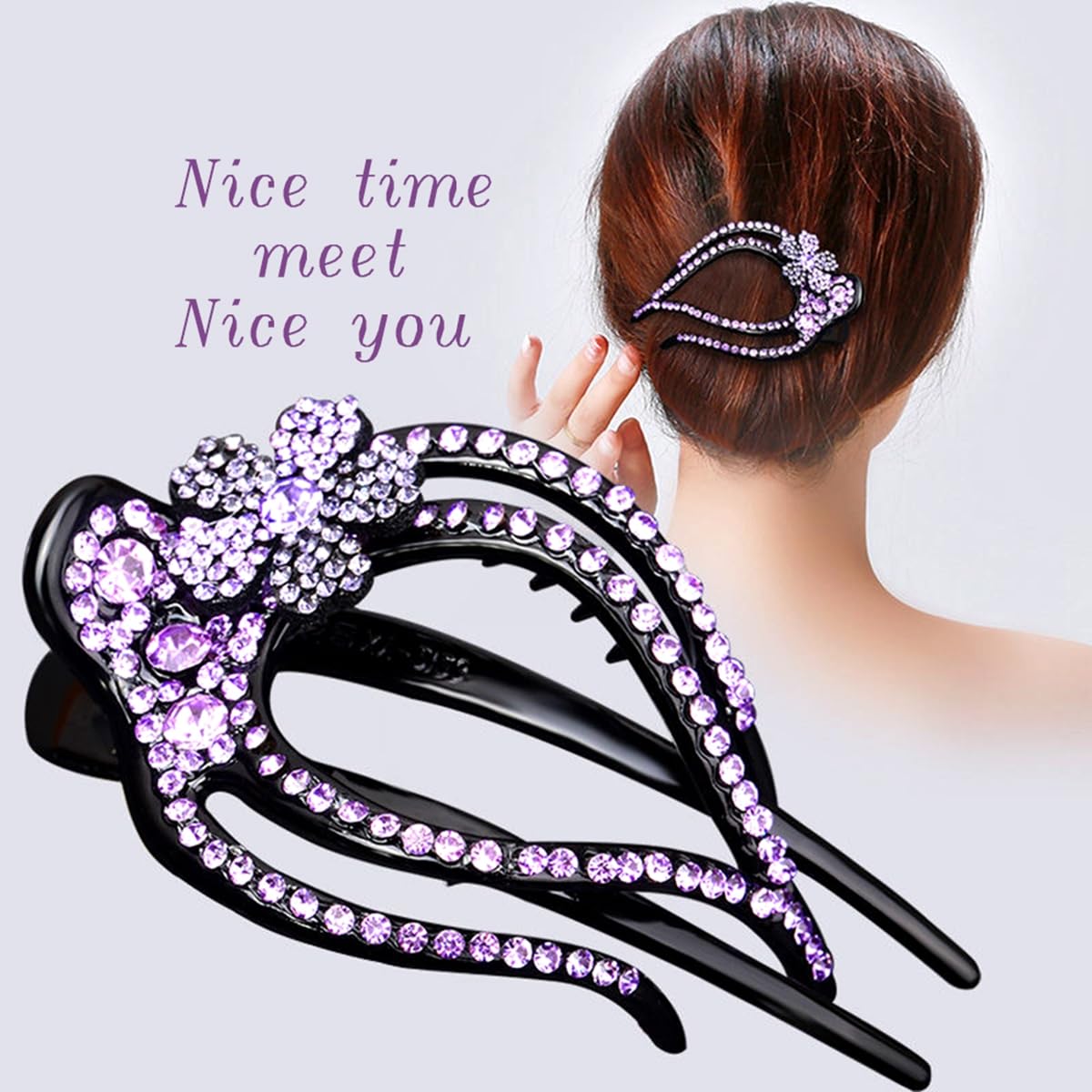 Yusier 4PCS Heart Style Ponytail Duckbill Clips with Headdresses for Women, Flower Rhinestone Barrettes Sparkly Prom Diamond Hair Clips (Plum Blossom) Beauty & Personal Care Yusier