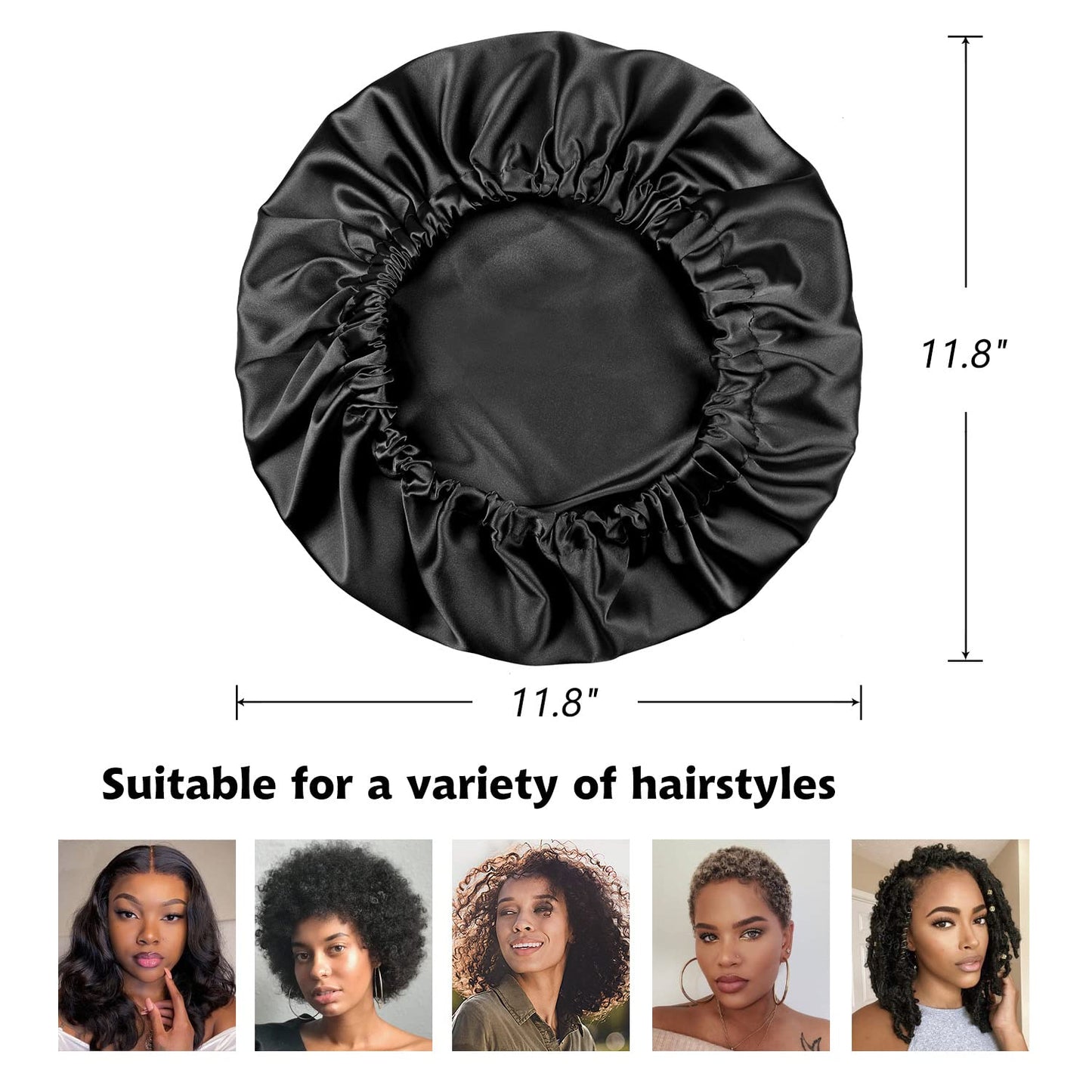 Alnorm Satin Sleep Cap Double-Sided Adjustable Hair Bonnet for Girls Black Beauty and Personal Care Alnorm