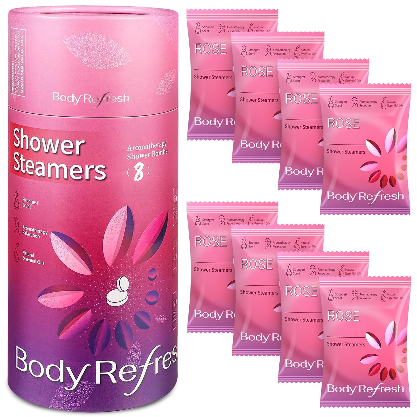Shower Steamers Aromatherapy 8 Pack - Birthday Gifts for Women Mom Wife, Shower Bombs with Natural Essential Oils for Stress Relief Home Spa Beauty and Personal Care BodyRefresh