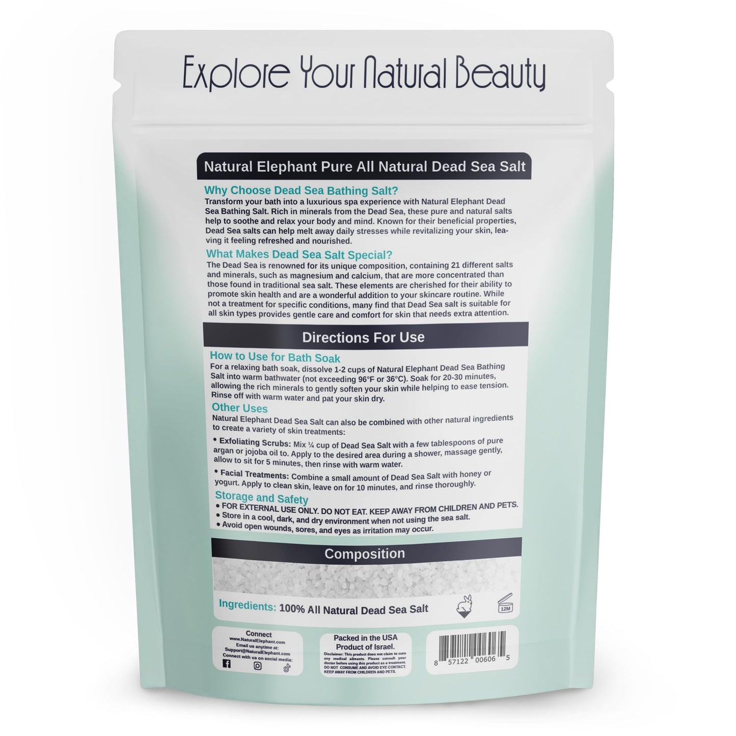 Natural Elephant Dead Sea Bath Salt - 10 Pound Bag (160oz) - 100% Natural and Pure - Coarse Grain - Ideal for Baths and Soaks Beauty and Personal Care Natural Elephant