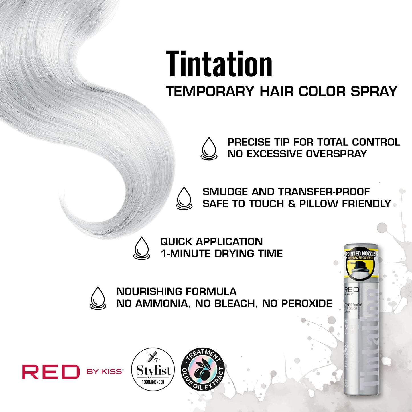 Red by Kiss Tintation Temporary Hair Color Spray 2.82oz, Quick-Dry & Smudge-Proof, Vivid Color Washable Hair Dye, Styling Spray Cosplay Halloween Beauty & Personal Care Red by Kiss
