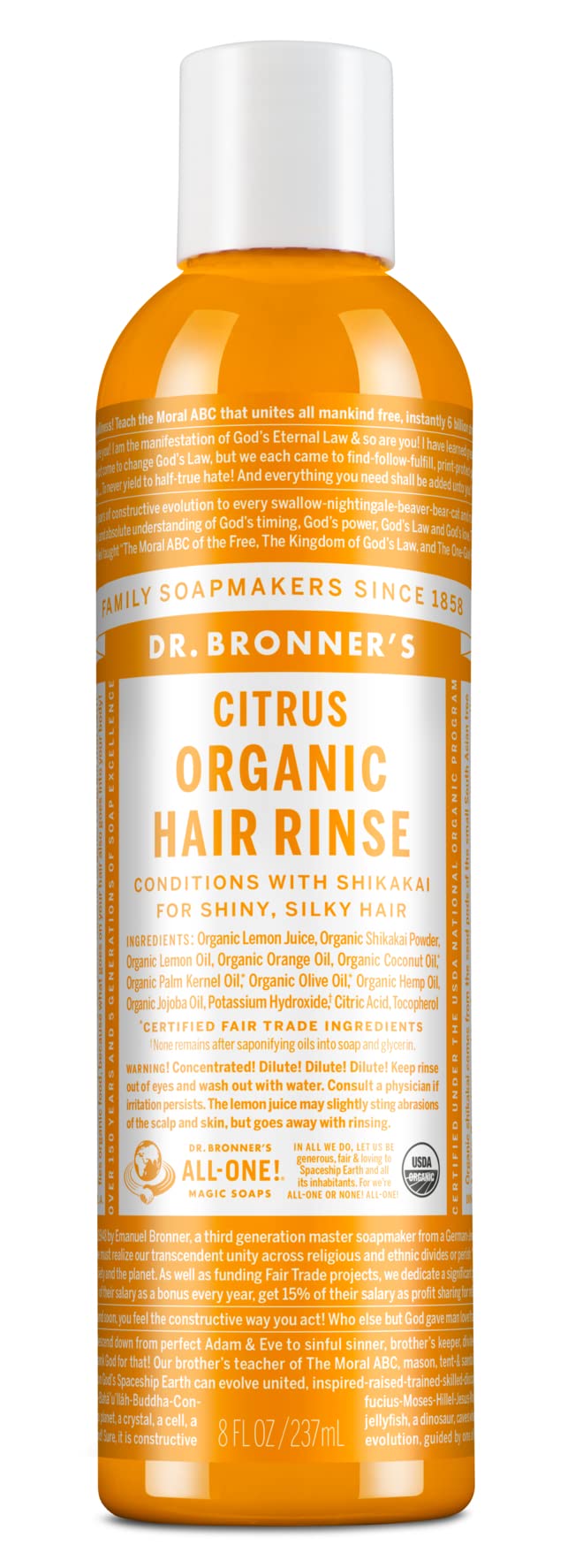 Dr. Bronner's Fair Trade & Organic Hair Conditioning Rinse - Citrus Orange, 8 Ounce Beauty & Personal Care Dr. Bronner's