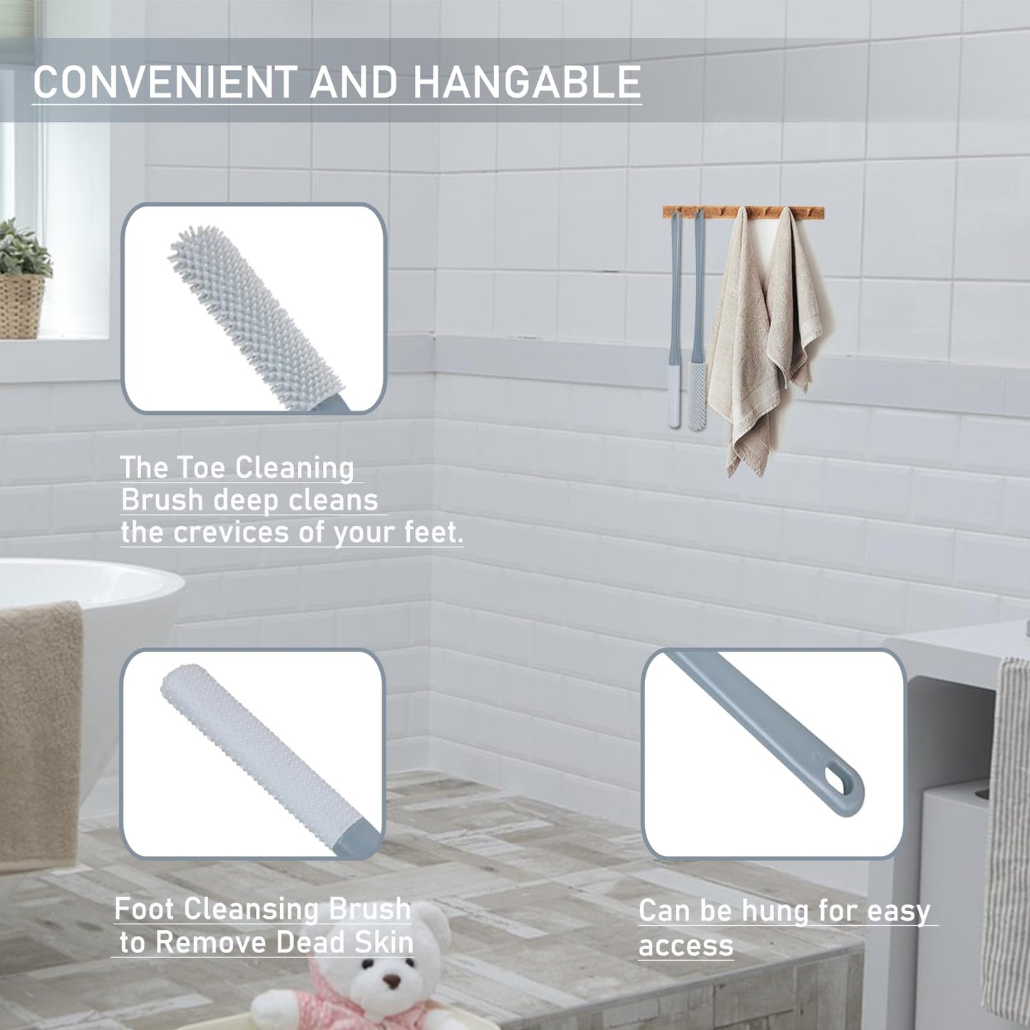 Enlivczom Toe Cleaning Brush, Toe and Foot Towel Brush,Long Handle Toe Brush,No Bending to Remove The Dead Skin of The Feet, Suitable for The Elderly Beauty and Personal Care Enlivczom