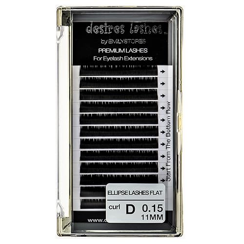 Ellipse Lashes 0.15mm Flat Thickness D Curl Length 11mm Eyelashes Extensions Single Size For Lash Extension(Ellipse,Flat0.15,D,11mm) Beauty & Personal Care DESIRES LASHES By EMILYSTORES