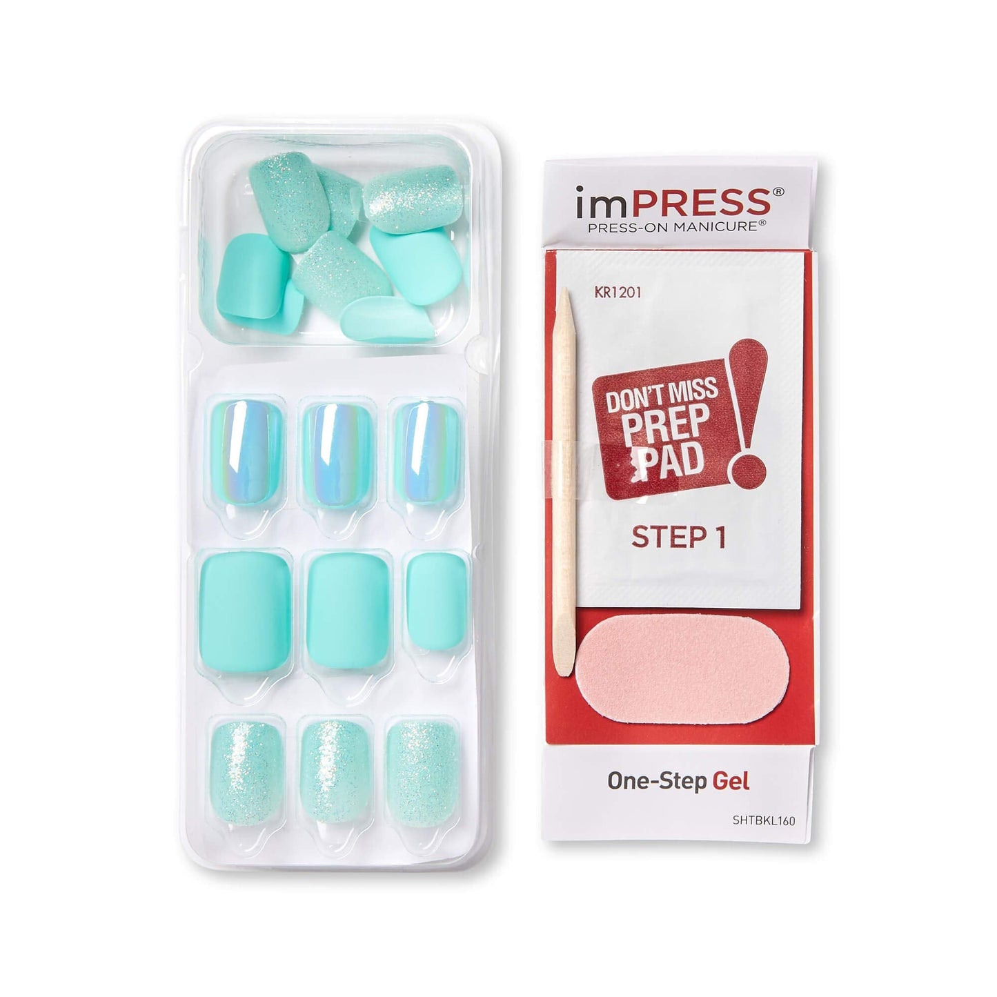 KISS imPRESS No Glue Mani Press On Nails, Design, 'Rain Check', Blue, Short Size, Squoval Shape, Includes 30 Nails, Prep Pad, Instructions Sheet, 1 Beauty & Personal Care imPRESS