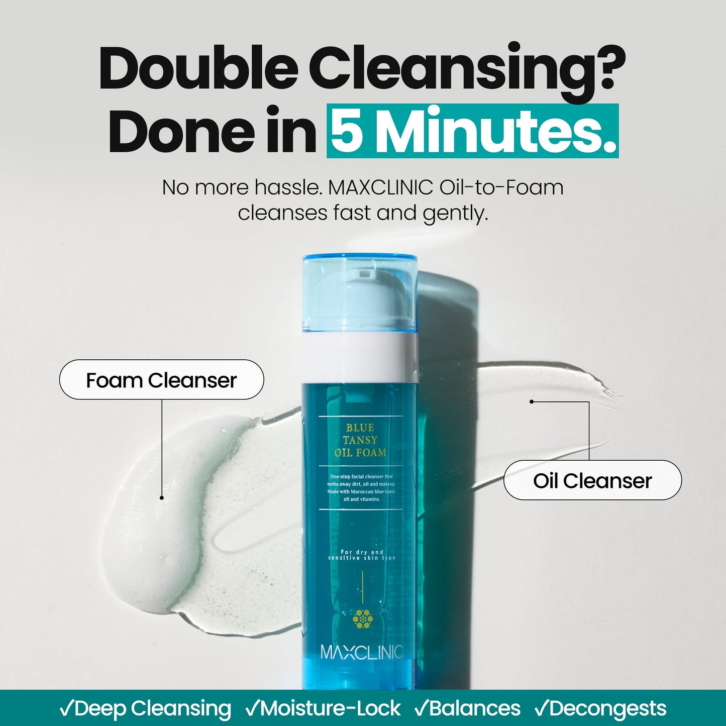 [K-Beauty] Blue Tansy Oil to Foam - All-in-One Korean Face Wash Oil-Based Foaming Facial Cleanser - Excess Sebum & Oil Control - Gentle Makeup Deep Beauty and Personal Care MAXCLINIC