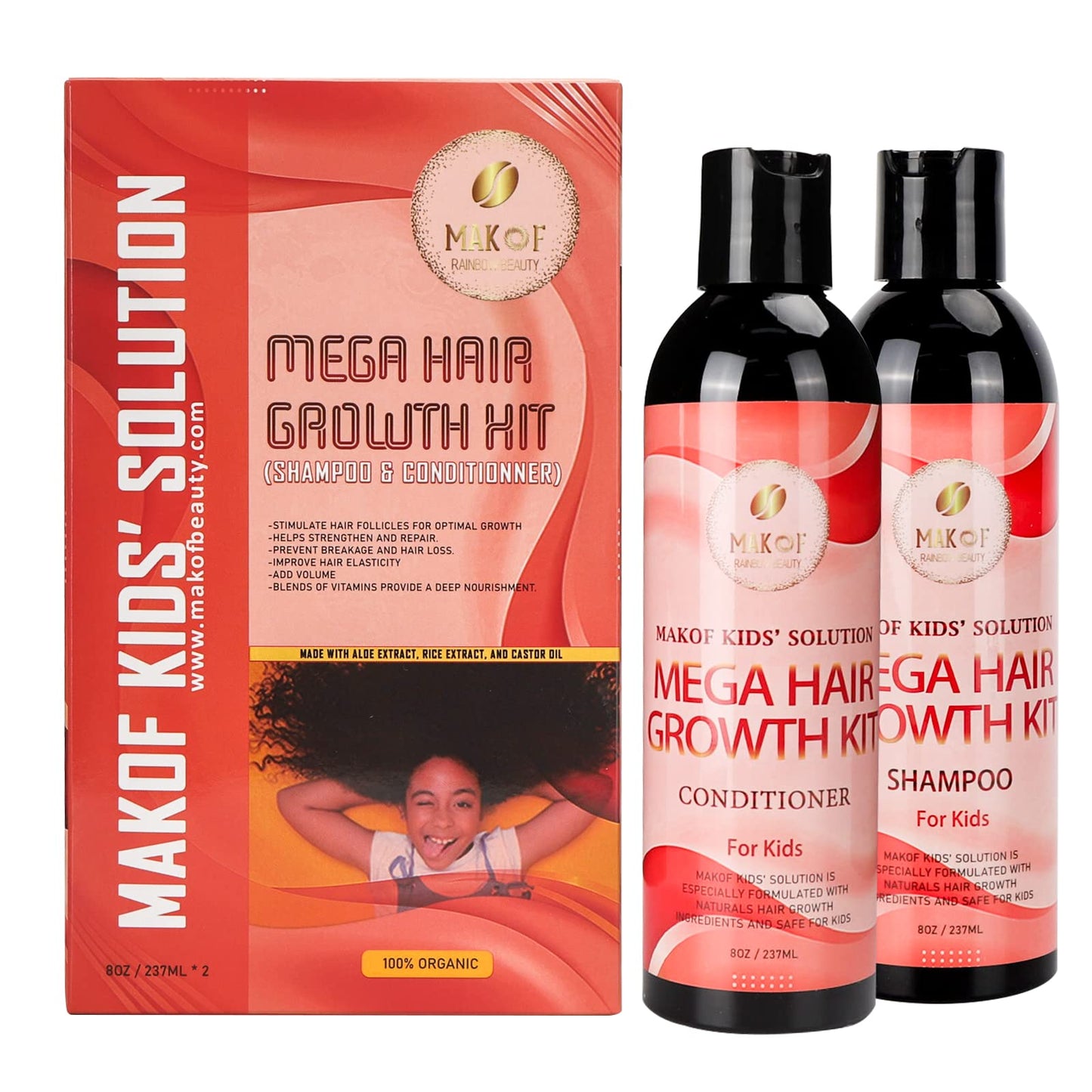 MAKOF Kid’s Hair Growth Set. Shampoo & Conditioner with black castor oil, Wheat Protein, Argan, Jojoba, Aloe Vera, , Mask Treatment and Leave-in Beauty & Personal Care MAKOF BEAUTY