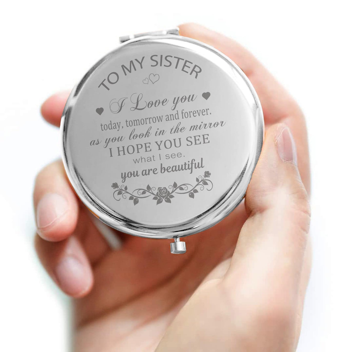 GAOLZIUY Compact Mirror Gifts from Sister, Silver Compact Mirror for Big/Litter Sister, Birthday Gifts for Sister Graduation, Valentine, Mothers Day Beauty & Personal Care GAOLZIUY