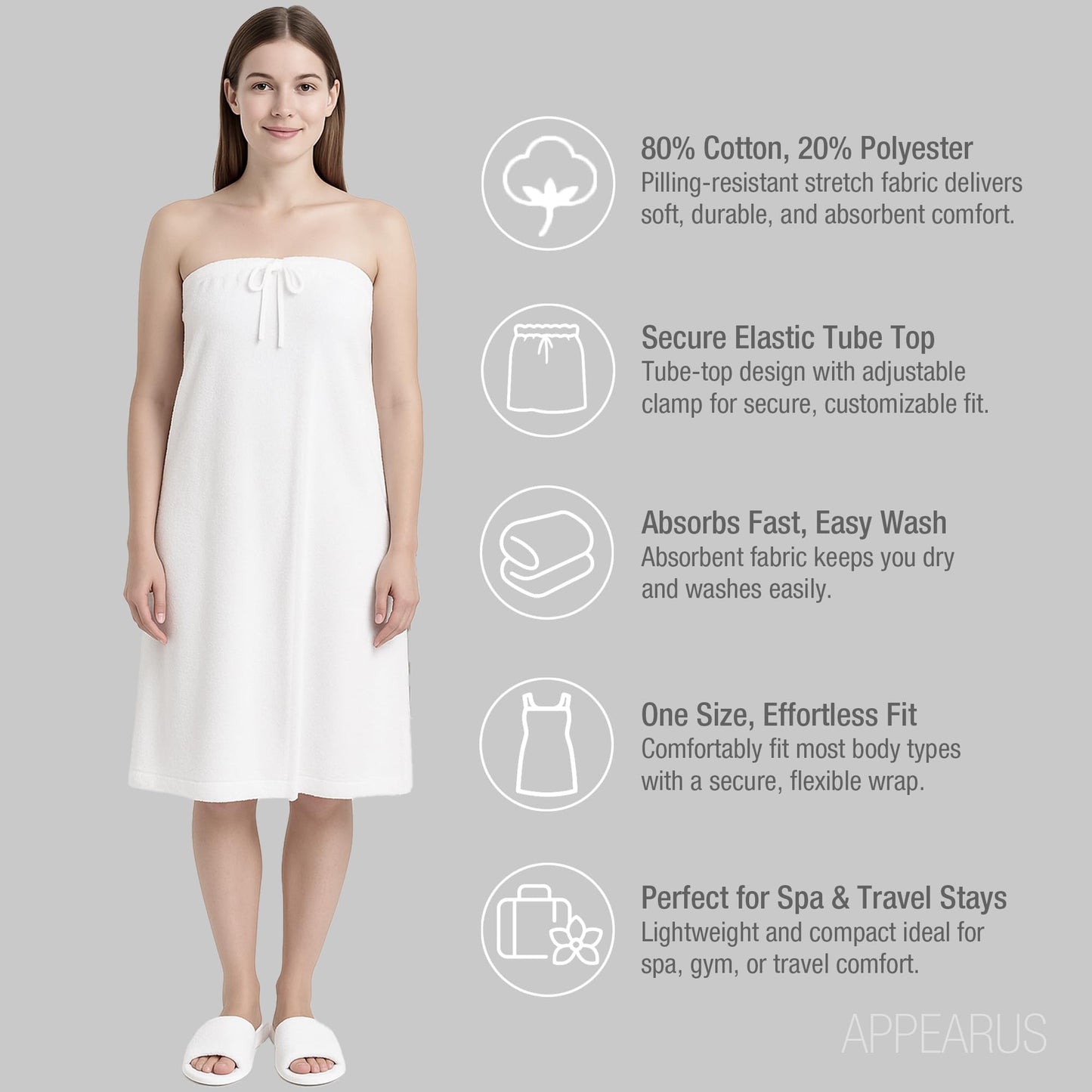 APPEARUS Drawstring Stretch Terry Spa Wrap 1 Count White Beauty and Personal Care APPEARUS