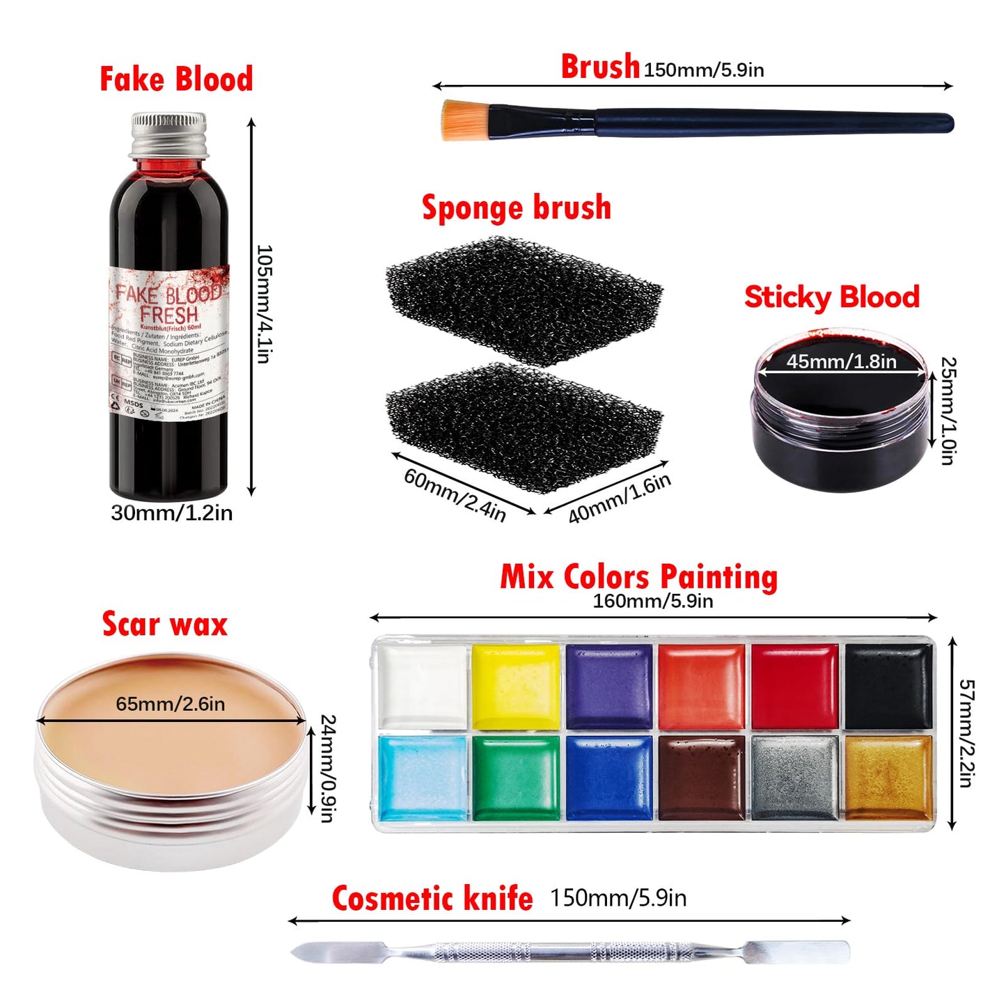 Professional Halloween SFX Special Effects Makeup Kits, Fake Blood, Scab Coagulated Blood Gel, 12 Colors Face Body Paint, Wound Modeling Scar Wax Beauty & Personal Care PillyBalla