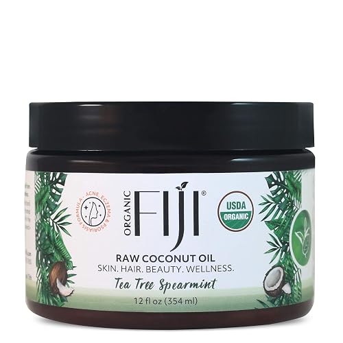 Organic Fiji Raw Cold Pressed Coconut Oil for Hair, Skin, Face & Body | Relaxing Massage Oil | Tea Tree Spearmint,12 oz for Women Men & Baby Beauty & Personal Care Organic Fiji