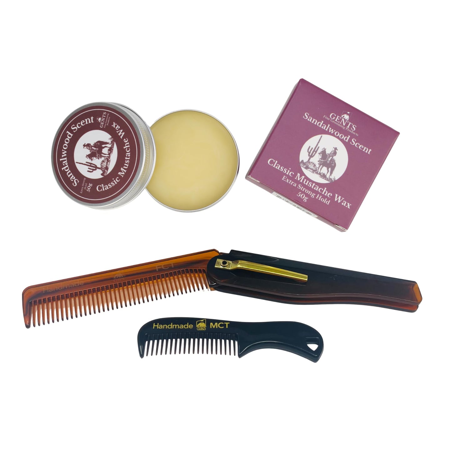 GENTS Mustache Wax Kit - Extra Strong Hold, Classic Mustache Wax with Folding Comb & Pocket Mustache Comb - Styling & Grooming Set for Men Beauty and Personal Care G.B.S
