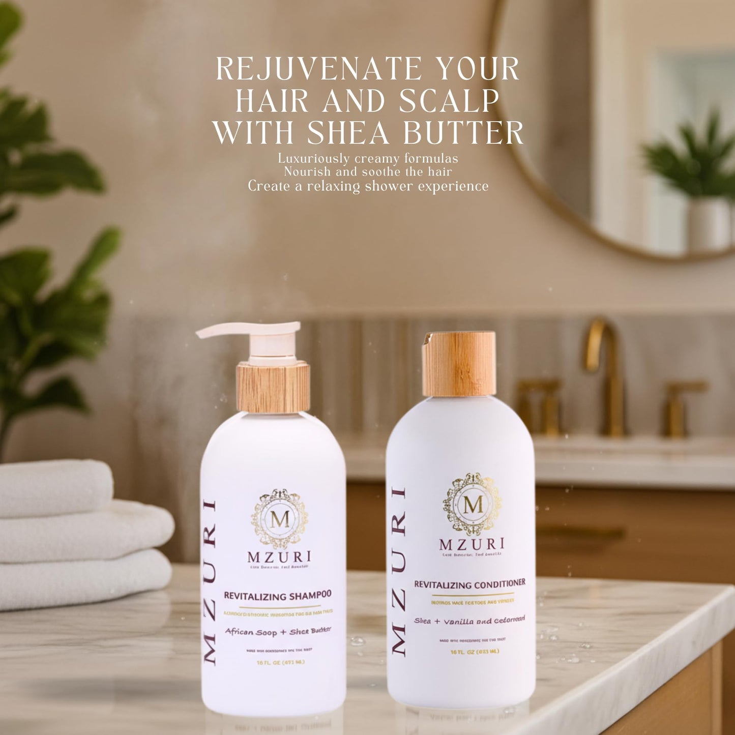 MZURI Shampoo & Conditioner Set - African Black Soap & Shea Shampoo + Vanilla Cedarwood Conditioner | Sulfate-Free Hydrating Cleanse, Detangling Frizz Beauty & Personal Care MZURI