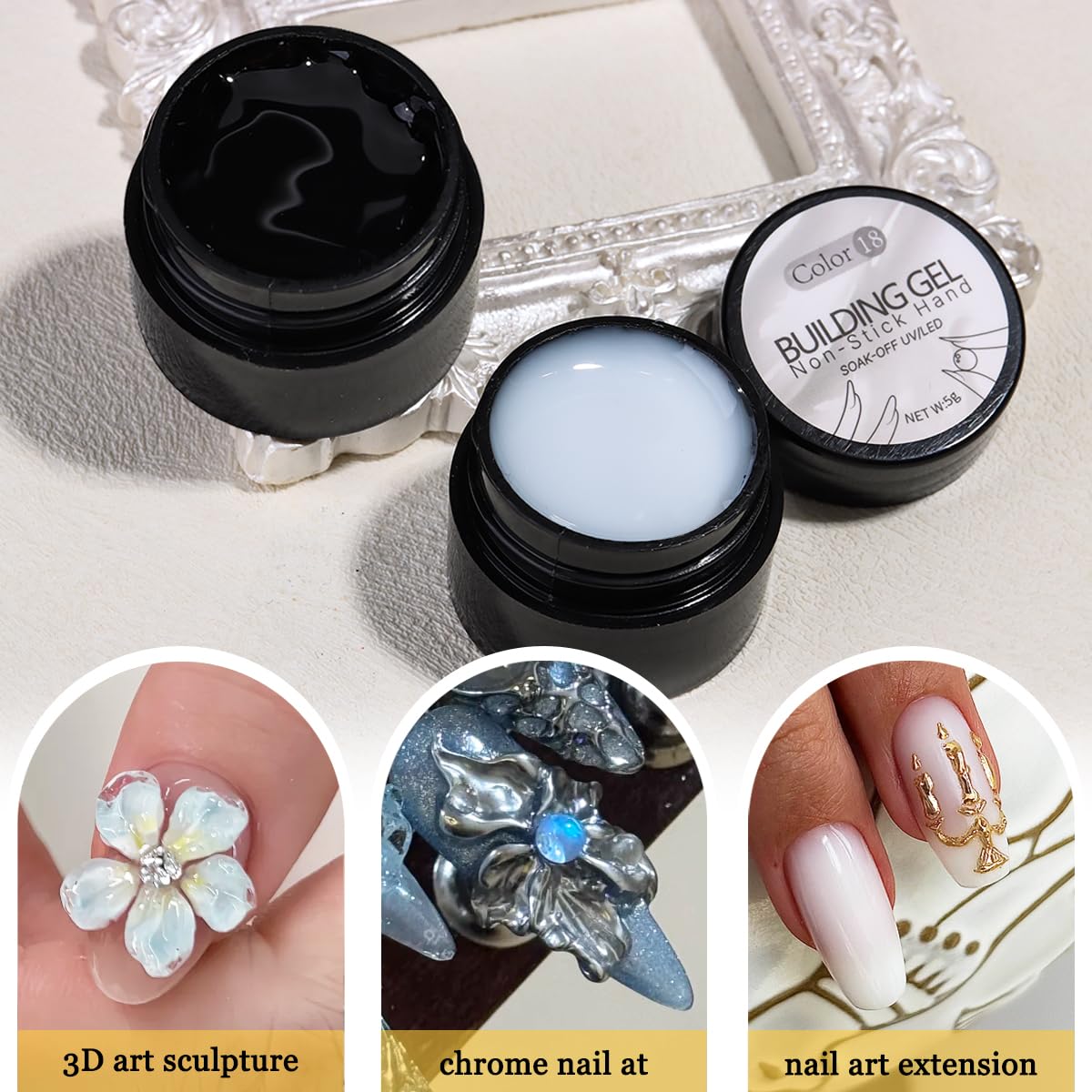 Fcozpjk Solid Builder Gel Kit, 2PCS Clear and White 3D Sculpting Gel Non-Sticky Hand Carving Gels with Silicone Pen Hard Gels for Nails Molding 3D Beauty and Personal Care Fcozpjk