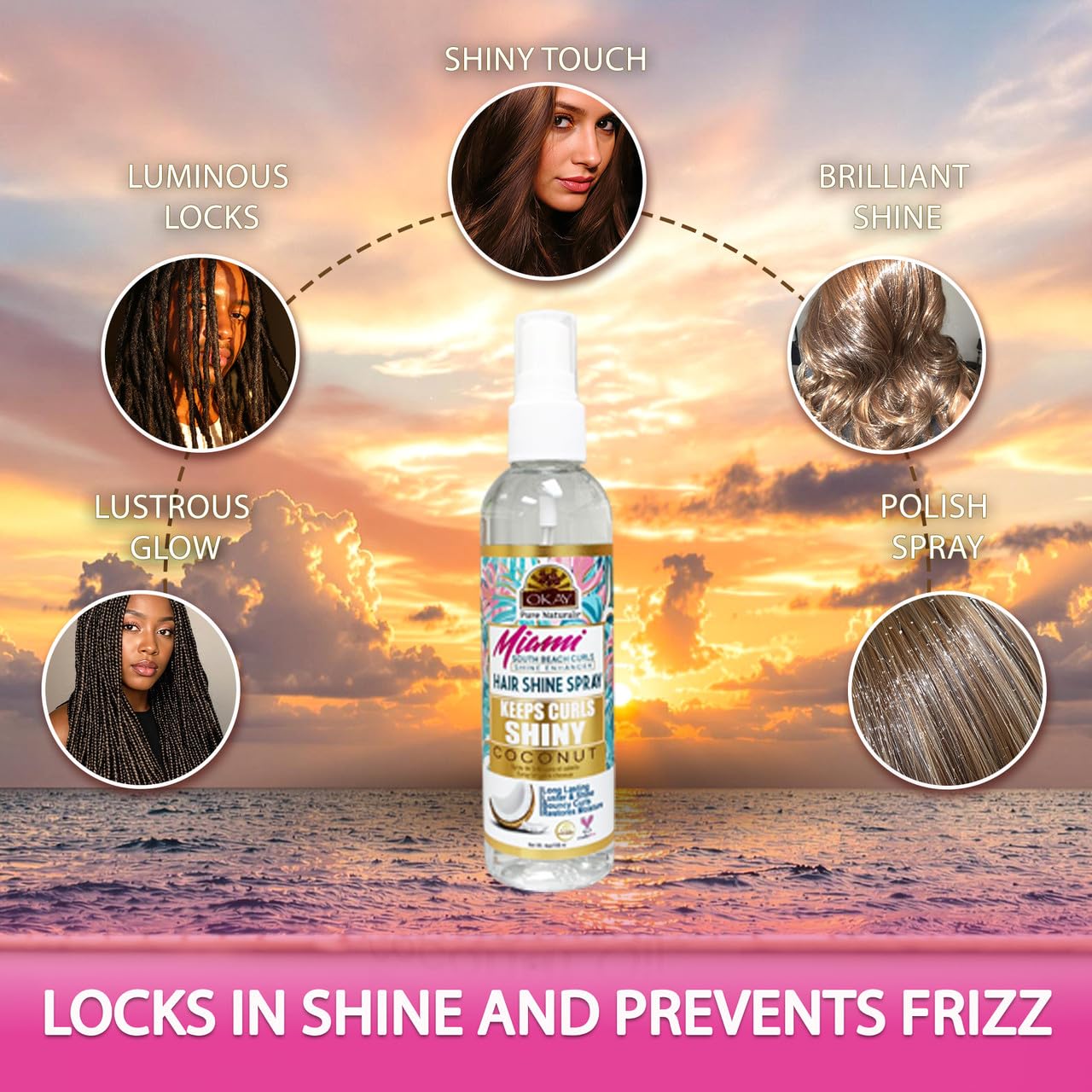 OKAY Hair Shine Spray 4 oz - Shine Enhancer for Curly, Wavy & Straight Hair - Frizz Control, Gloss Finish & Lightweight Styling Spray with Vitamin E Beauty & Personal Care OKAY