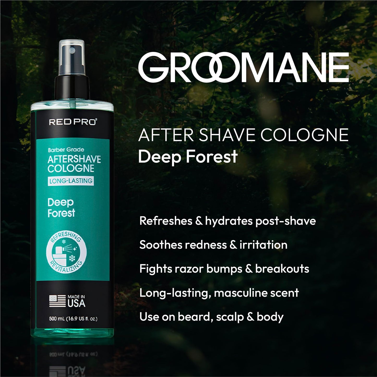 RED Pro GROOMANE Cooling Aftershave Cologne for Men, Barber-Grade Post-Shave Splash, Long-Lasting Scent, Soothes with Aloe, Fast-Drying, Tone Skin Beauty and Personal Care RED Pro
