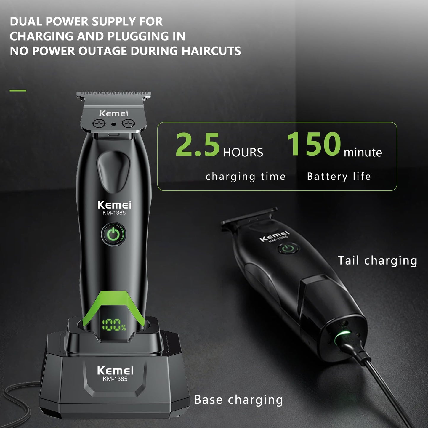 KEMEI 1385 Professional Zero Gapped T-Blade Cordless Hair Trimmer for Men Beauty and Personal Care KEMEI