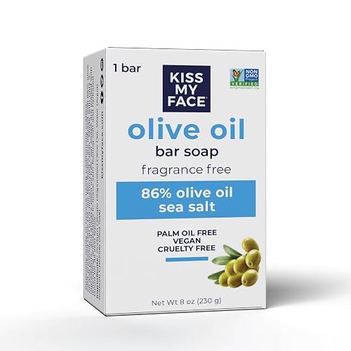 Kiss My Face Olive Oil Fragrance Free Bar Soap, Moisturizing Bar Soap - Cruelty Free Vegan Soap - Palm Oil Free, Natural Olive Oil Soap, 8oz Beauty & Personal Care Kiss My Face