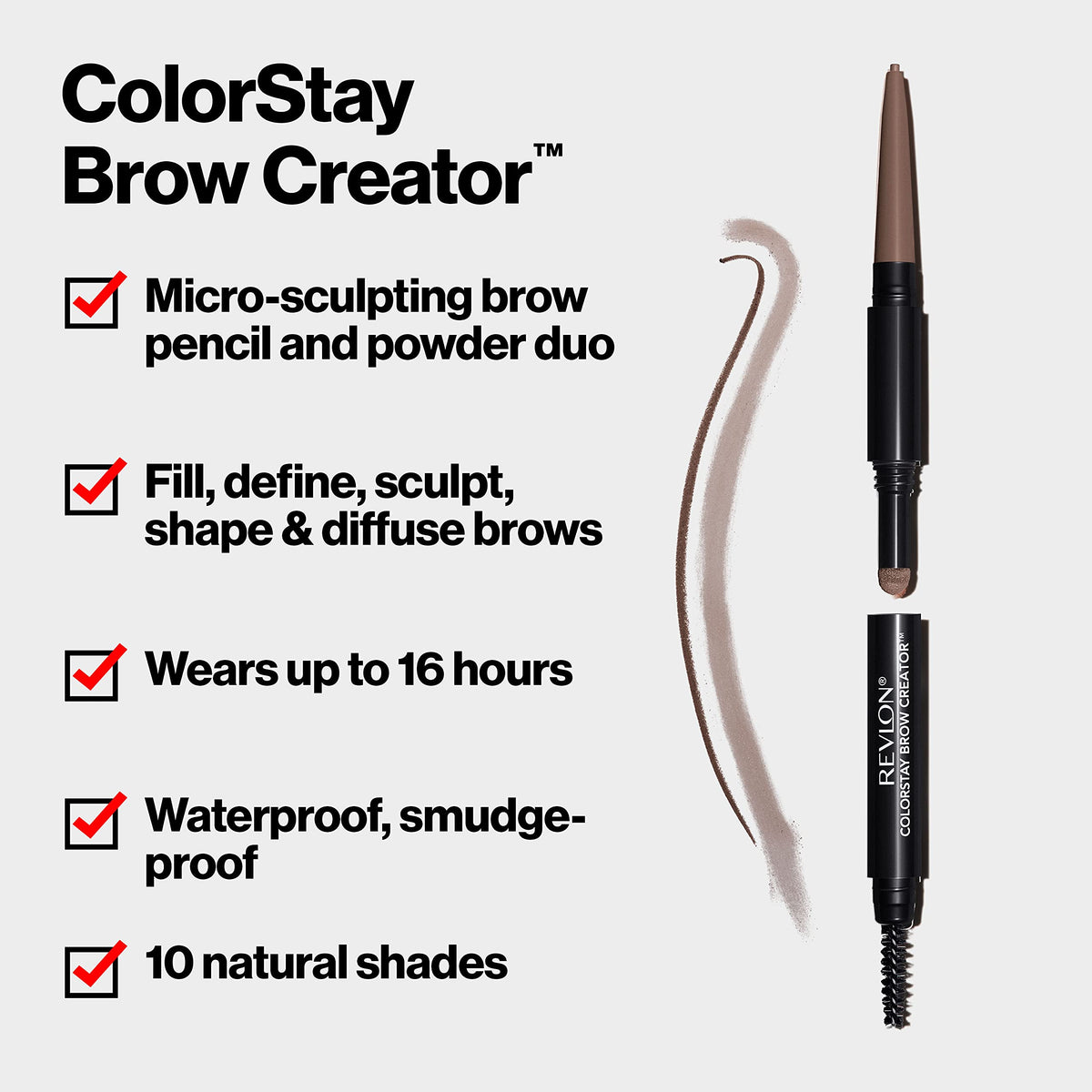 Revlon ColorStay Brow Creator, 2-in-1 Precise Eyebrow Pencil & Powder with Spoolie Brush, Waterproof, Stocking Stuffer for Her, 610 Dark Brown, 0.003 Beauty & Personal Care REVLON