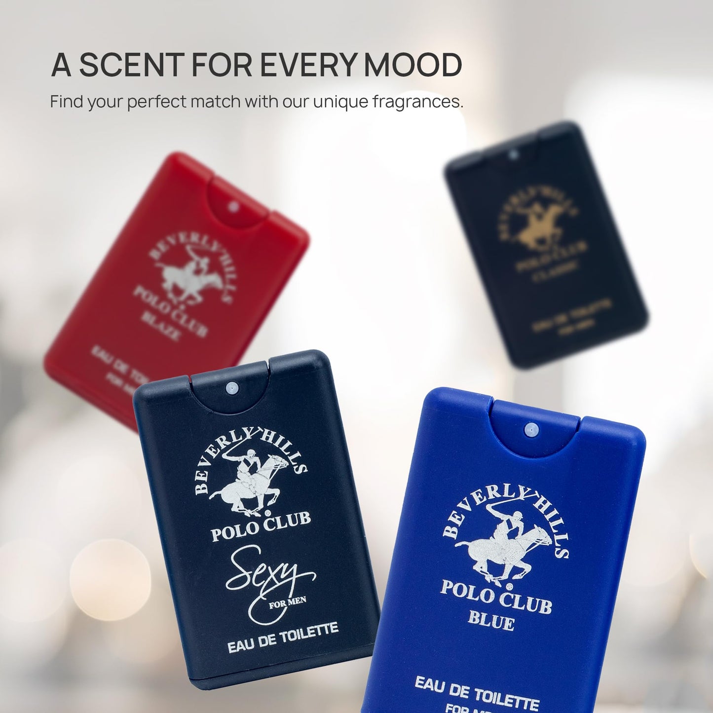 Beverly Hills Polo Club MENS 4PC 20ML POCKET SPRAY - ORIGINAL STRIPED - CONTAINS BLAZE/CLASSIC/BLUE/SEXY Beauty & Personal Care Beverly Hills Polo Club
