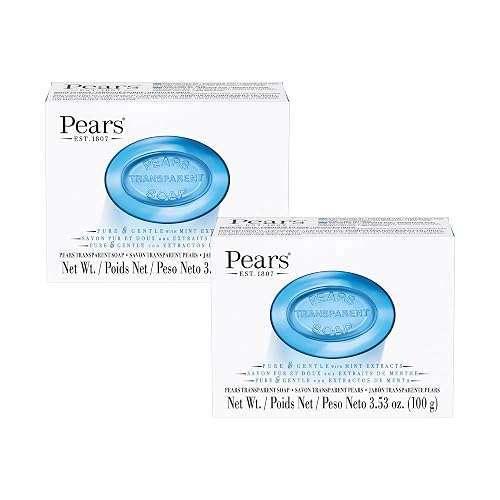 Pears Pure and Gentle with Glycerin and Mint Extracts - Transparent Soap Bar for Radiant Skin - Bar Soap for Women and Men - Blue - 2 pc Beauty & Personal Care Pears