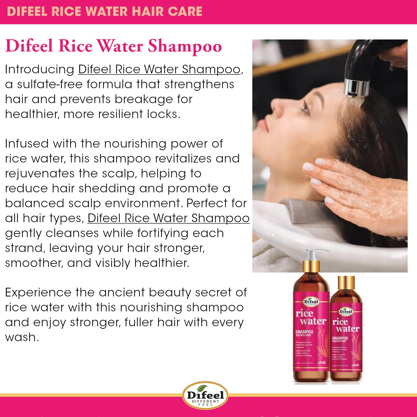 Difeel Rice Water Hair Care 4PC Shampoo & Conditioner Deep Treatment Set - Includes 33.8oz Shampoo, 33.8oz Conditioner, 12oz Hair Mask, 7.1oz Root Beauty & Personal Care Difeel