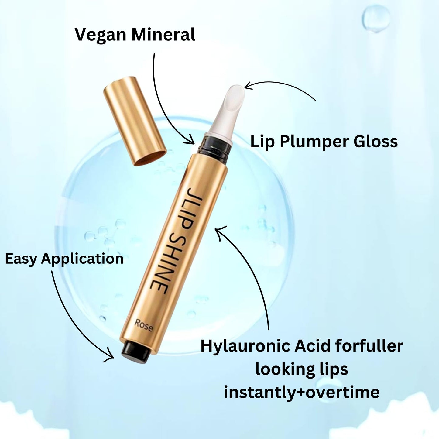 JLipShine Rose Lip Plumper Gloss - Hydrating Lip Plumping Oil with Hyaluronic Acid, Peptides & Vitamin E - Moisturizing High Shine Lip Gloss Treatment Beauty and Personal Care BIOTYFACEPRO SKINCARE