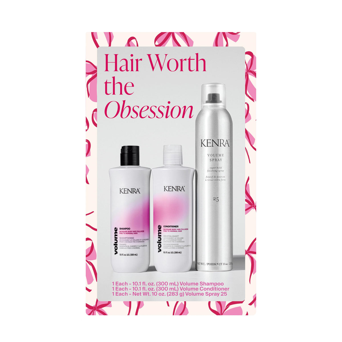 Kenra Haircare Kit | Hair Worth the Obsession Set | Volume Shampoo + Conditioner + Volume Spray 25 | Intense Body + Fullness | Super Hold Hairspray |