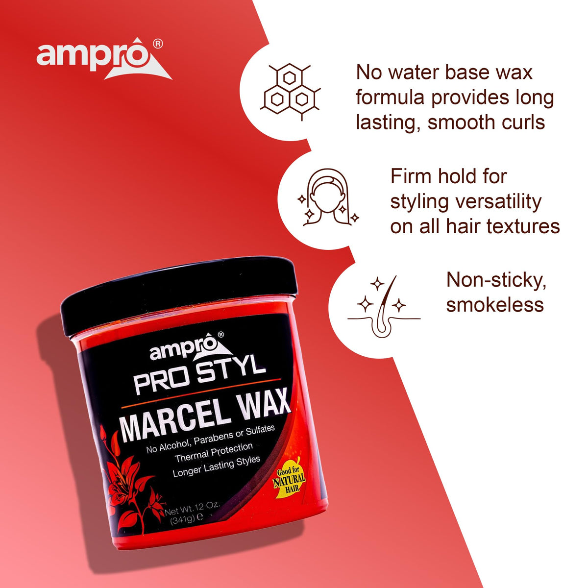 AmPro Marcel Wax - Gives All Hair Types Long Lasting Hold - Rinses Out Easily without Any Buildup or Residue and Protects Tresses from Heat Beauty & Personal Care AmPro