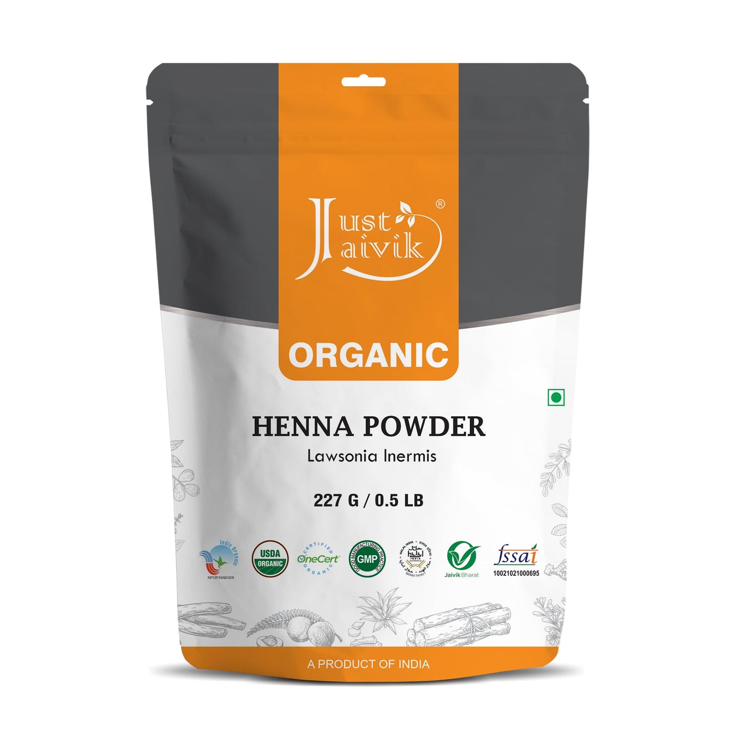 Just Jaivik Henna Powder (Lawsonia Inermis) for Hair - 100% Natural, USDA Certified Organic by OneCert Asia, No Chemicals or Additives, 227 Gms / 0.5 Beauty & Personal Care Just Jaivik