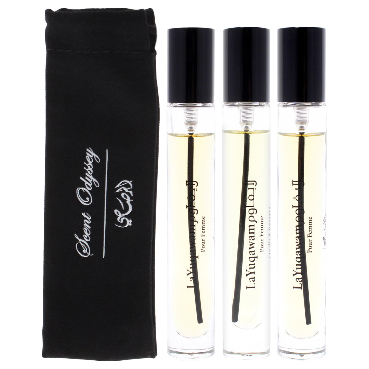 Rasasi Scent Odyssey La Yuqawam for Women | 3-Piece Mini Gift Set | Includes 0.25oz La Yuqawam Pour Femme EDP Spray, | 0.25oz Jasmine Wisp EDP Spray