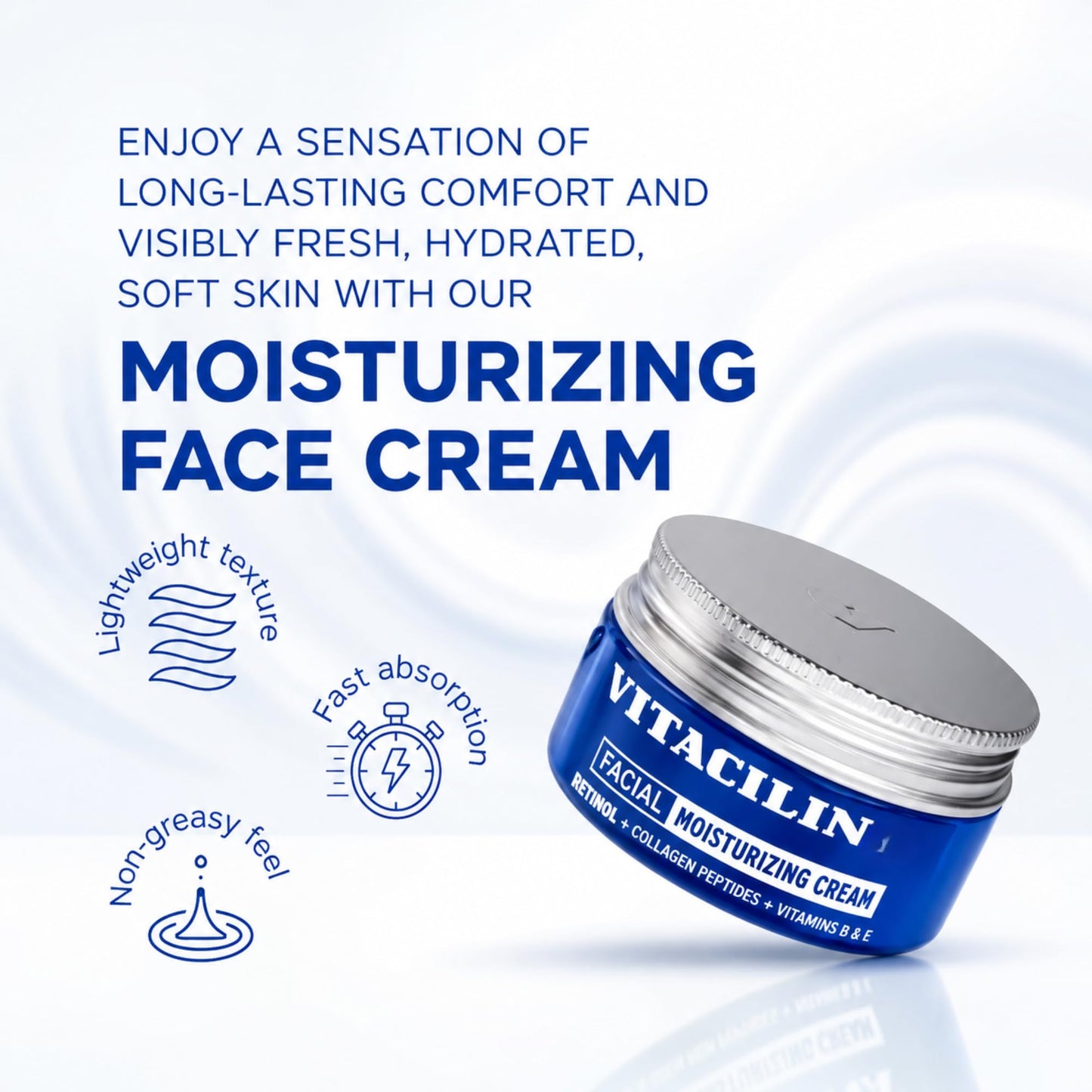 Vitacilin Facial Moisturizer with Retinol, Collagen Peptides & Vitamins B + E, 3.5 oz for All Skin Types Beauty & Personal Care Tu Salud Plus