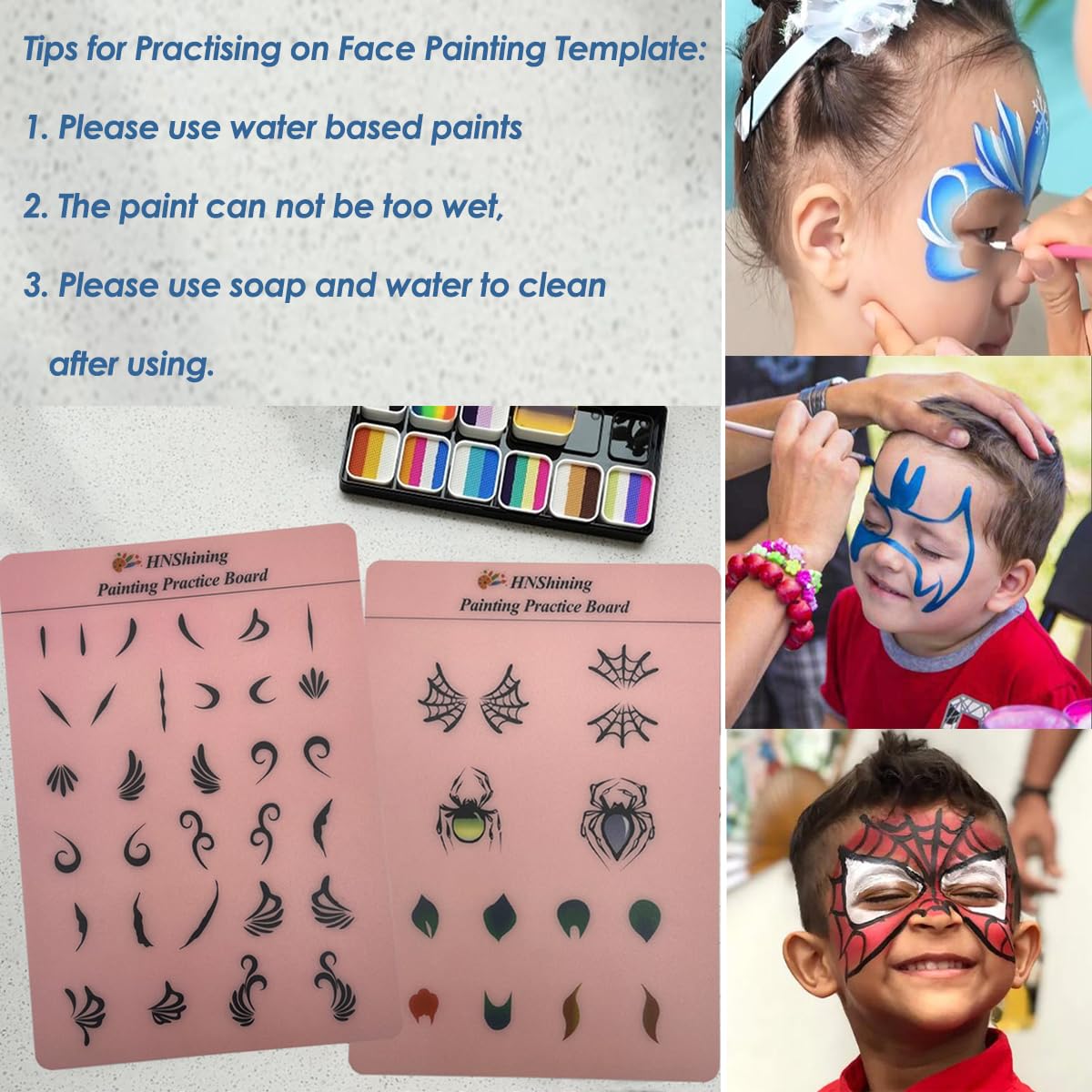 HNShining Face and Body Paint Practice Board With Various Patterns - Reusable Exercise Template and Skill Sheet Beauty & Personal Care HNShining