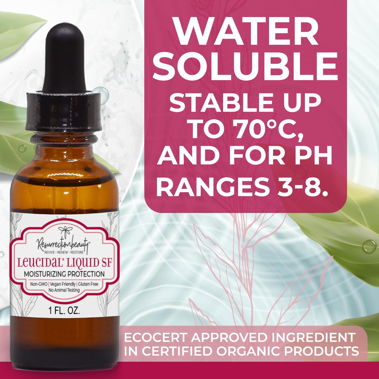 Leucidal® Liquid SF | Natural Moisturizing Ingredient for DIY Vitamin C, Ascorbic Acid, & Hyaluronic Acid Powder Serum, Facial Lotion & Other Cosmetic Beauty & Personal Care RESURRECTIONbeauty